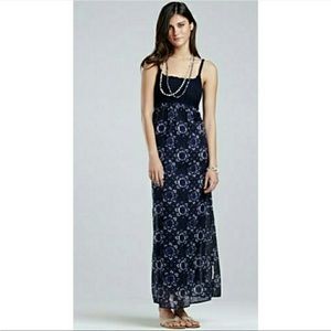 John Robshaw Lucky Brand Crochet Maxi Dress Navy Blue